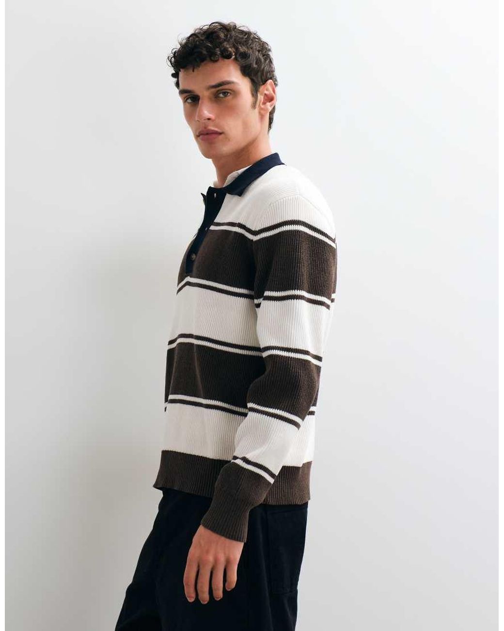 Only & Sons White Relaxed Fit Rugby Polo Knit Jumper for men