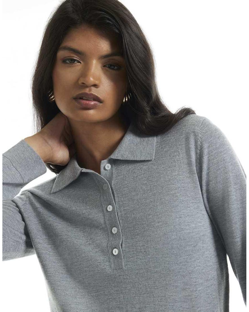 River Island Blue Knit Shoulder Pad Polo Top