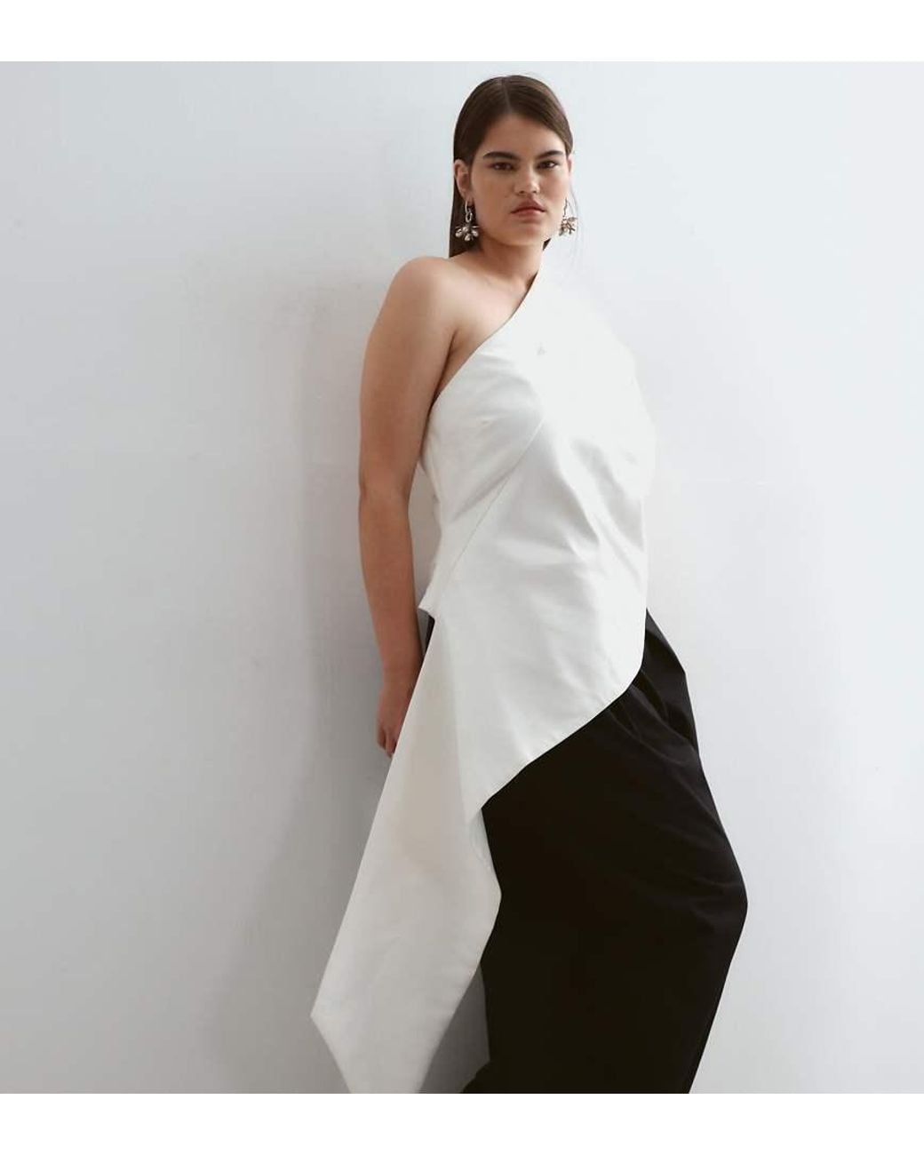 ARRANGE Black Curve One Shoulder Drape Top