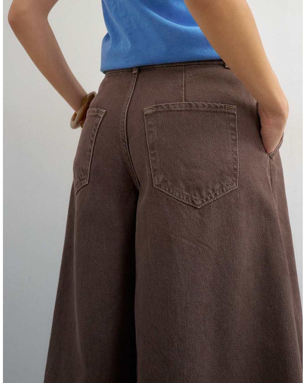 TOPSHOP Brown Denim Pleated Culotte
