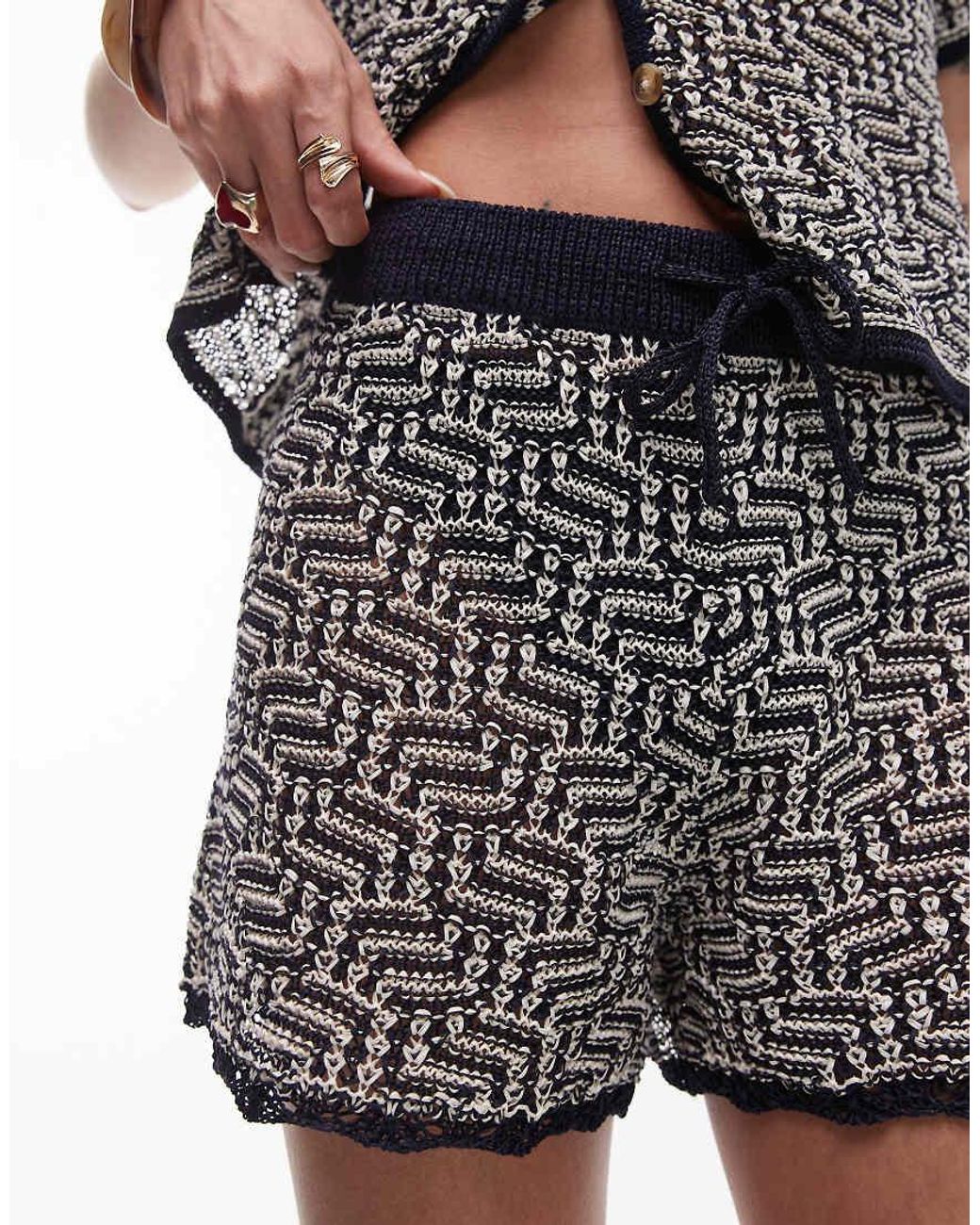 TOPSHOP Multicolor Knitted Crochet Look Pattern Short Co-ord