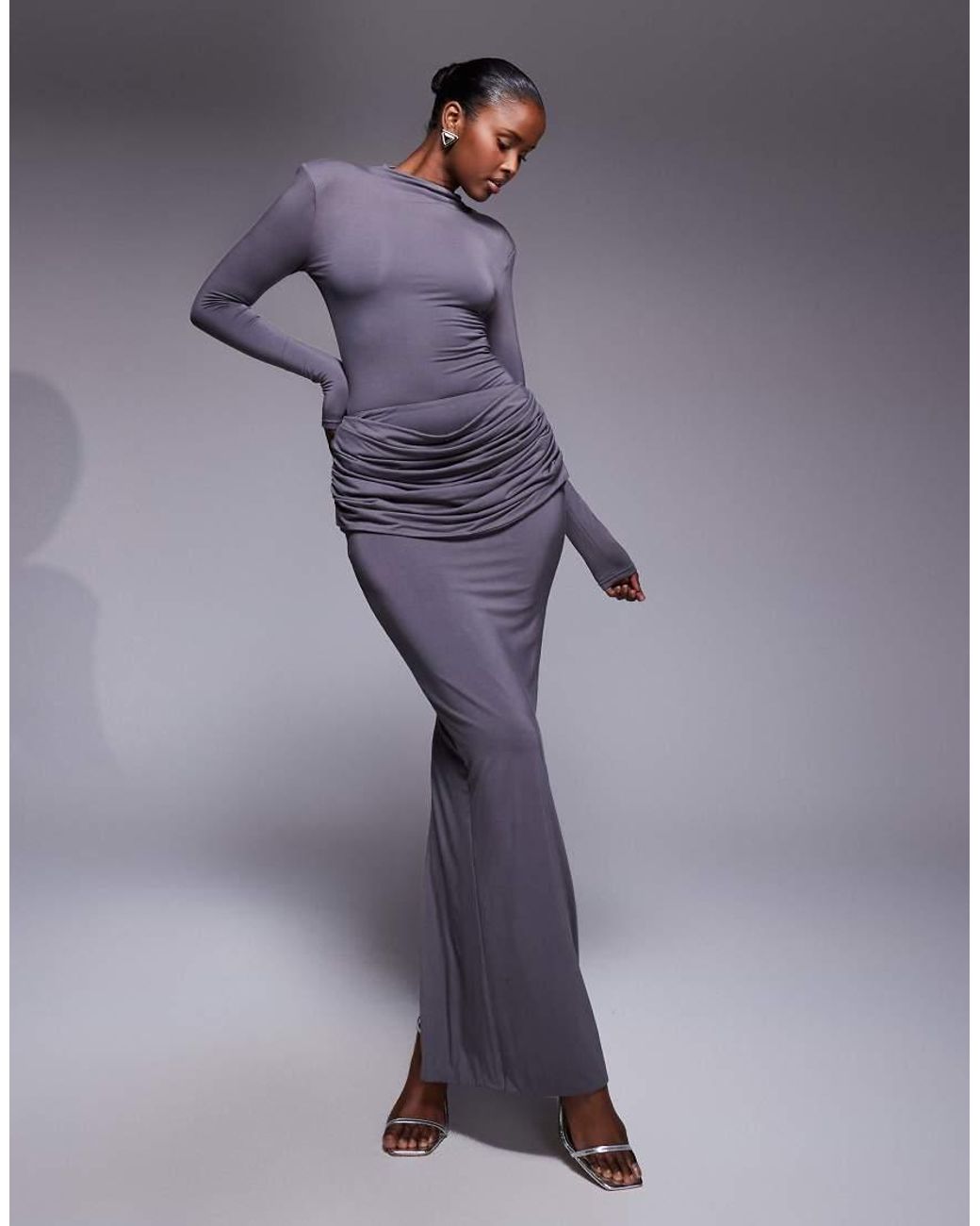 Wanderdoll Purple Ashtin Second Skin Drape Detail Maxi Skirt Co-Ord