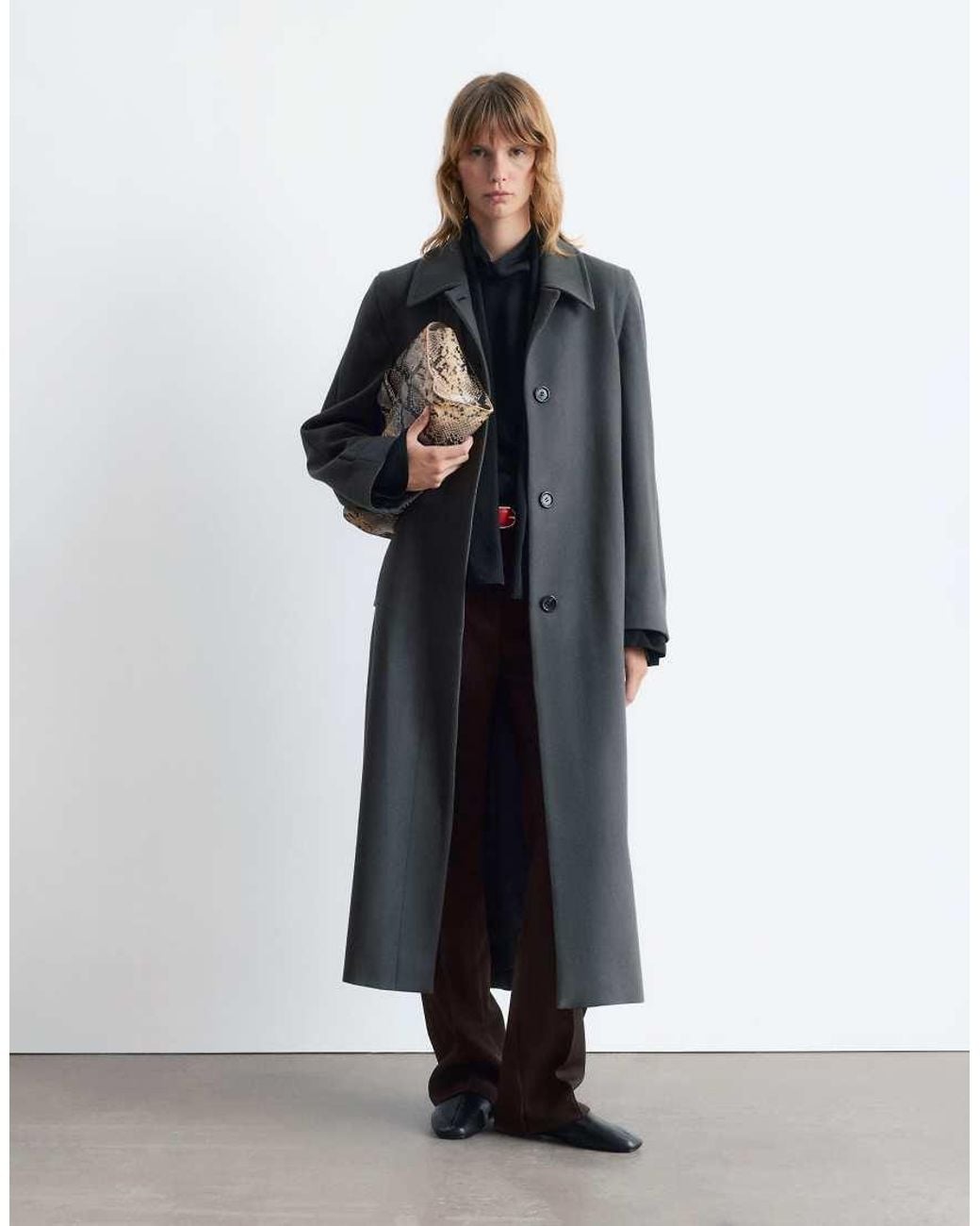 & Other Stories Blue Wool Maxi Coat With Button Detail