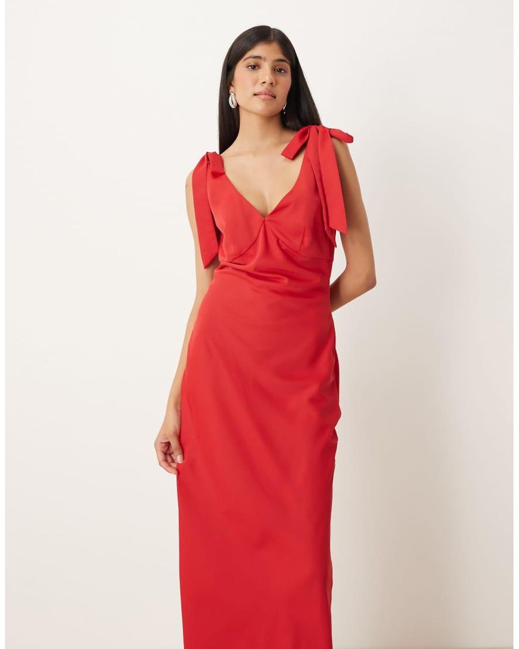Pretty Lavish Red Piper Bow Shoulder Maxi Dress