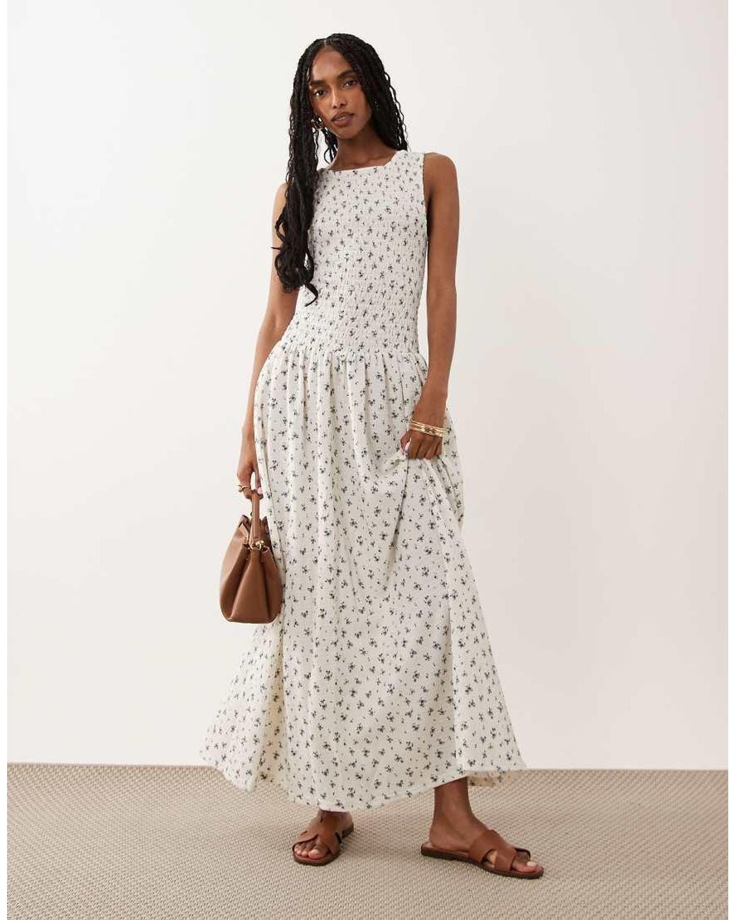 Brave Soul Brown Drop Waist Maxi Racer Dress With Shirred Bodice