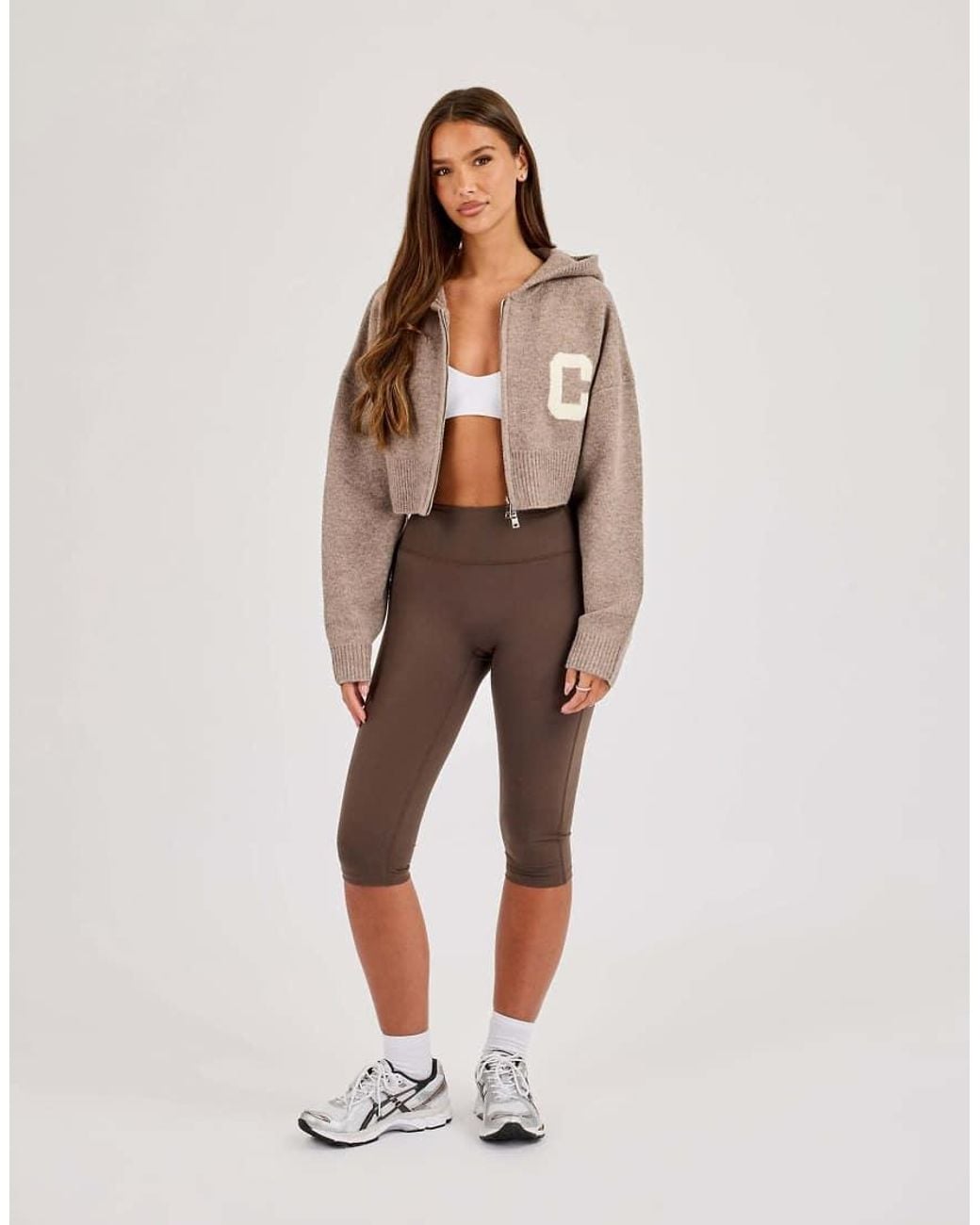 CERNUCCI Brown C Intarsia Cropped Zip Through Hoodie