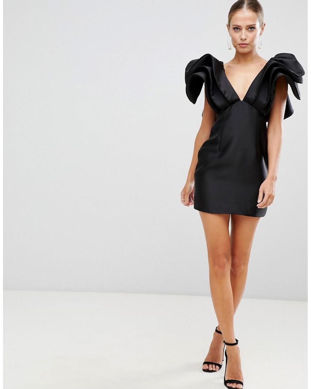 ASOS Mini Cocktail Dress With Dramatic Shoulder in Black | Lyst
