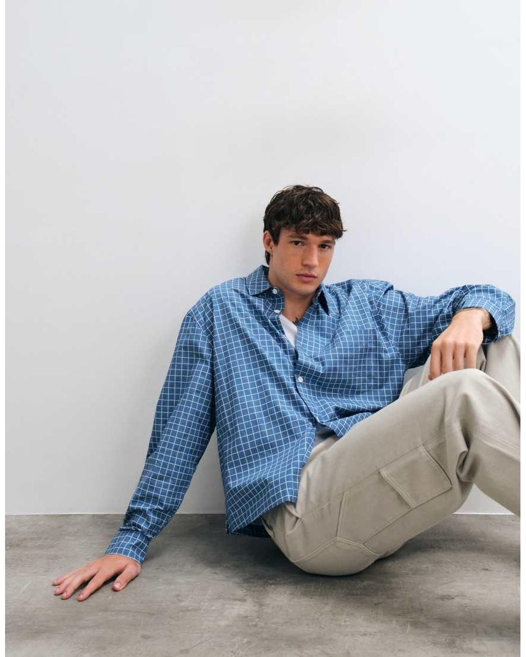 ASOS Blue Boxy Oversized Micro Check Shirt for men