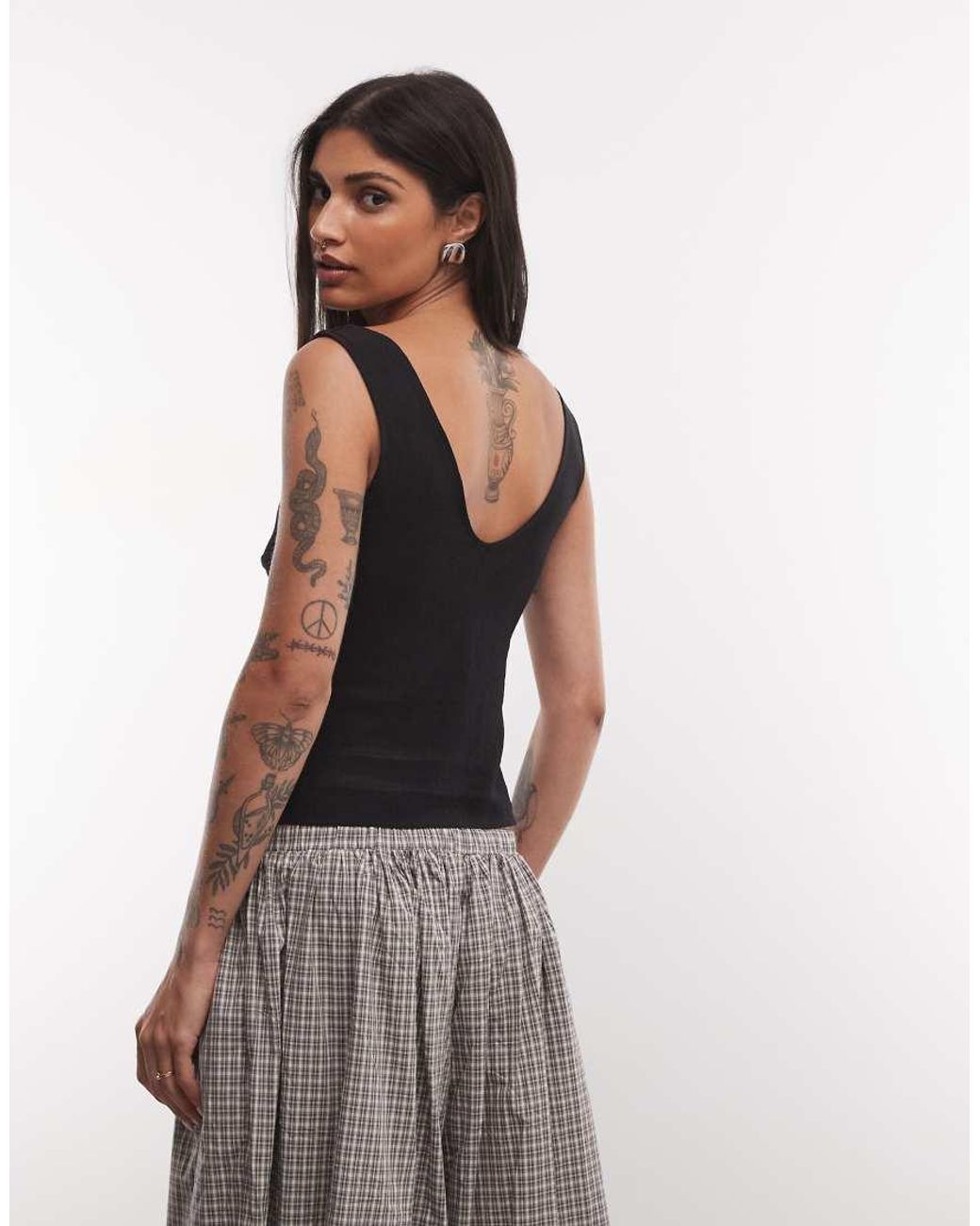 Reclaimed Vintage Black Linen V Neck Button Detail Top