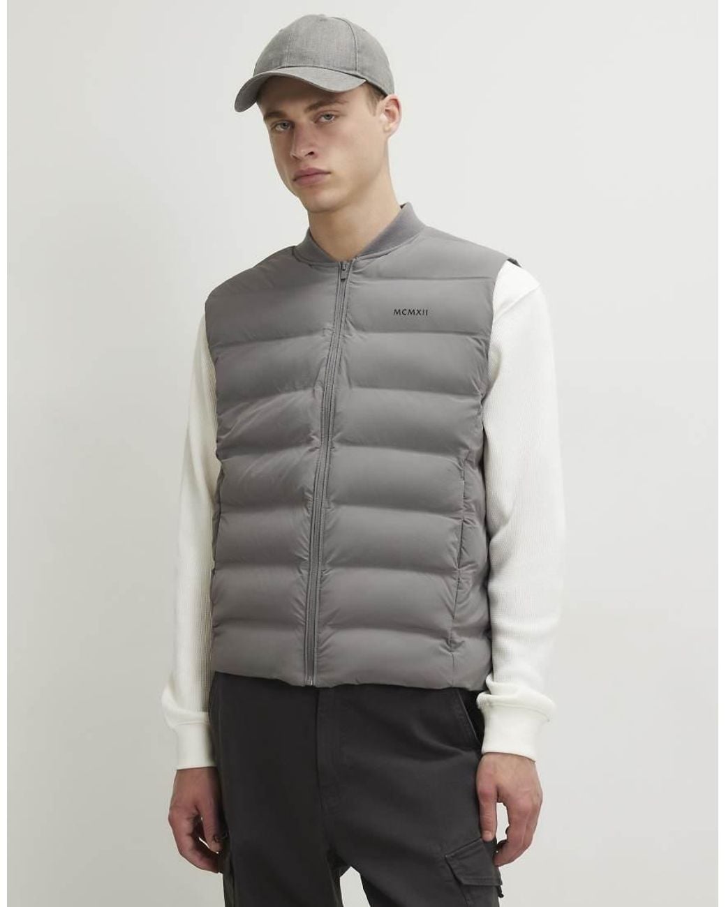 River Island Gray Muscle Fit Mcmxii Gilet for men
