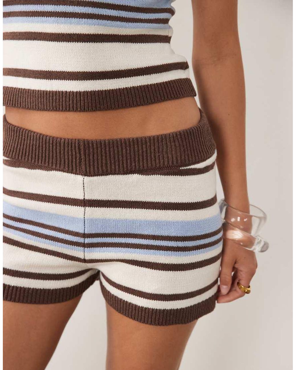 4th & Reckless Natural Cotton Blend Knitted High Waisted Shorts