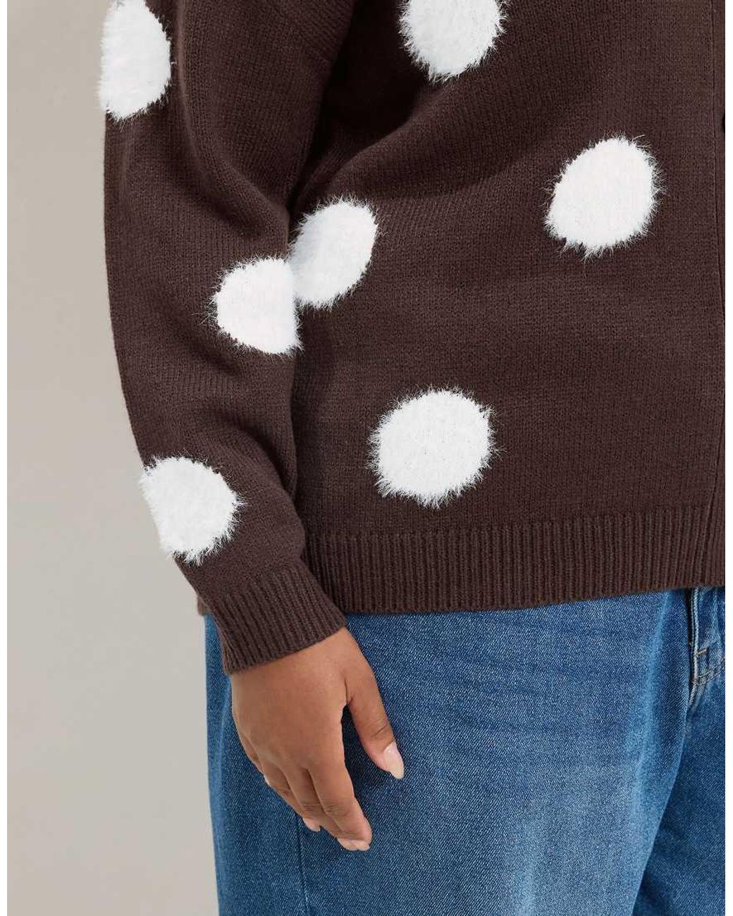 Yours Clothing Blue Fluffy Polka Dot Knitted Cardigan