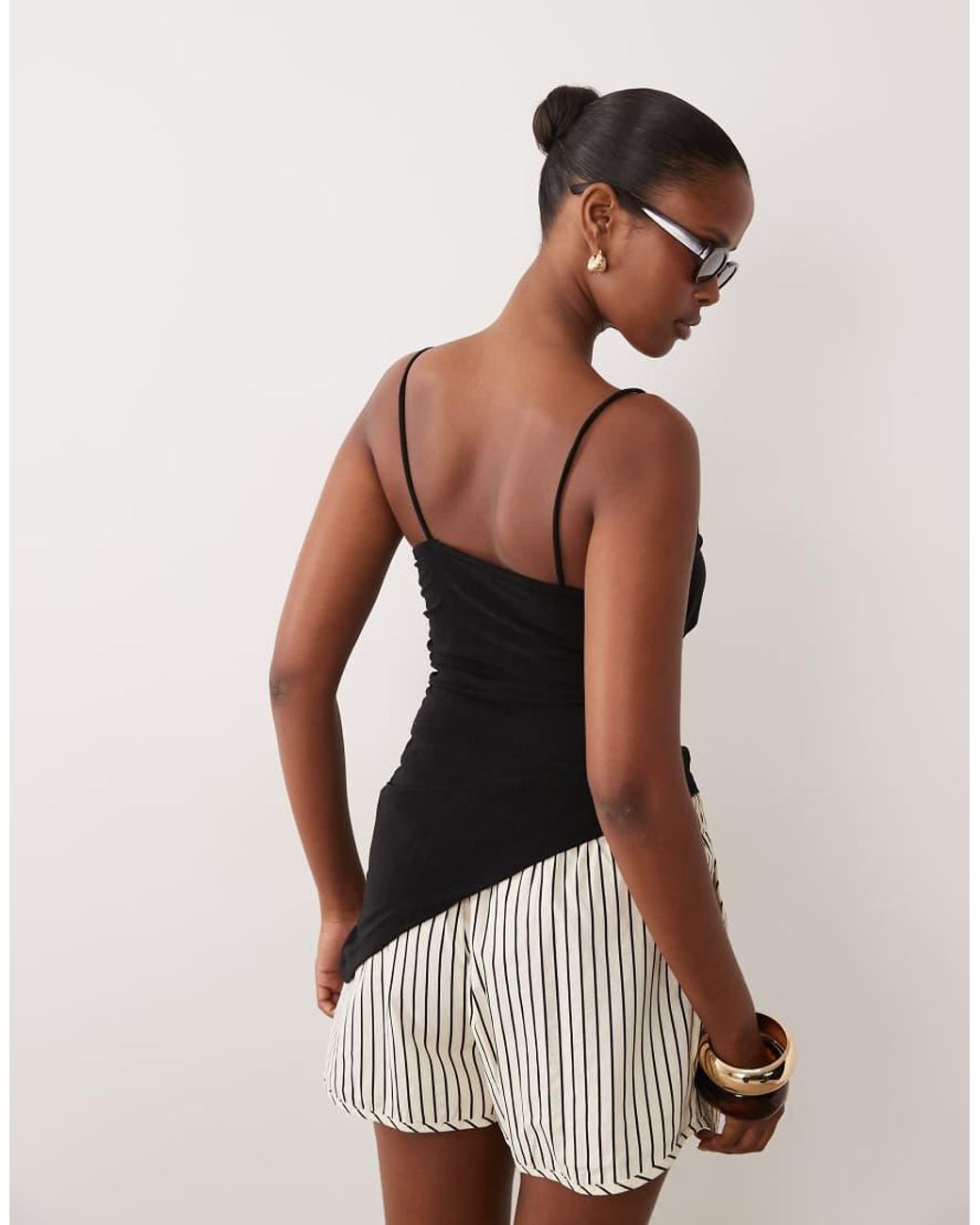 Gina Tricot Black Asymmetric Ruched Singlet Top