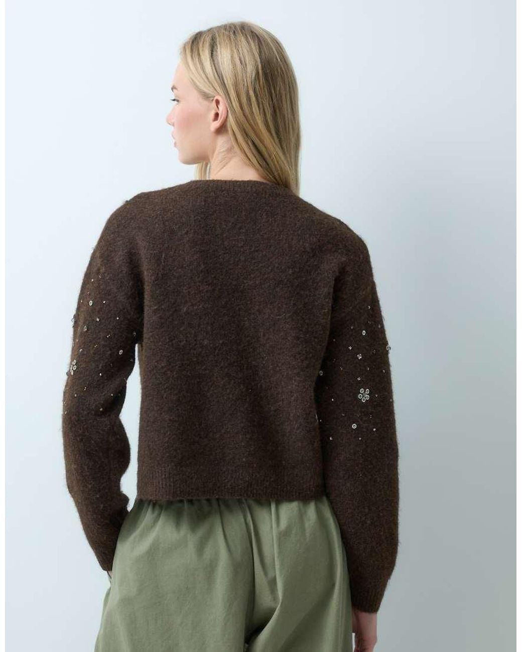 Miss Selfridge Green Embellished Button Through Pocket Detail Cardigan