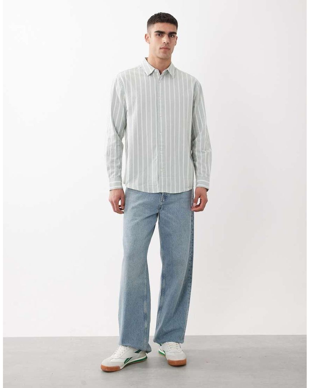 ASOS Gray Relaxed Linen Look Stripe Shirt for men
