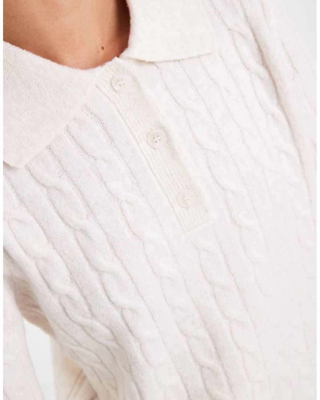 New Look White Cable Knit Polo Jumper