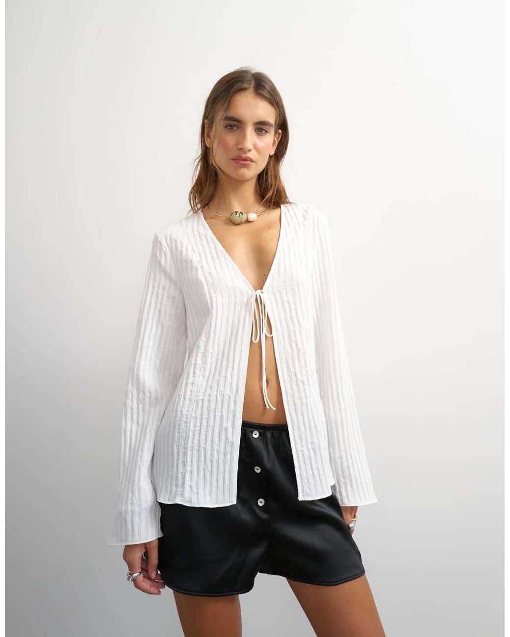 TOPSHOP White Tie Detail Blouse