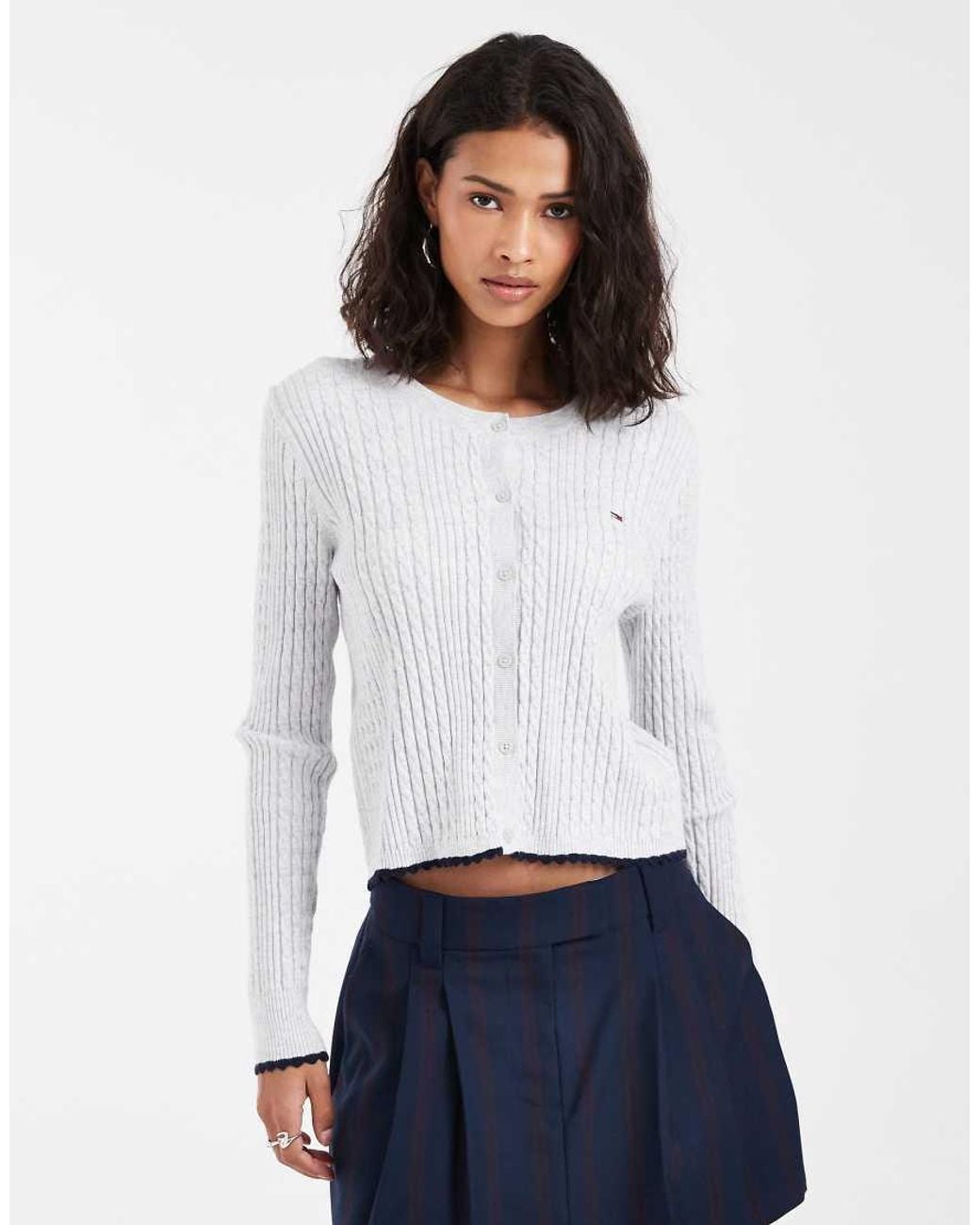 Tommy Hilfiger Gray Flag Logo Cable Knit Cardigan