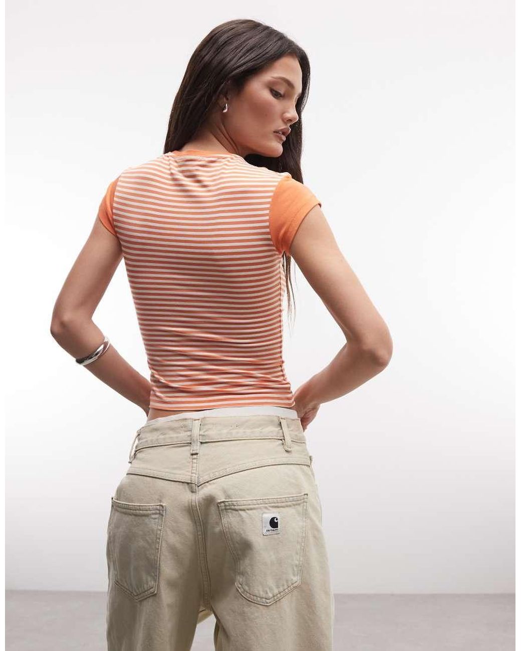 Reclaimed Vintage Multicolor Striped Cap Sleeve Tee