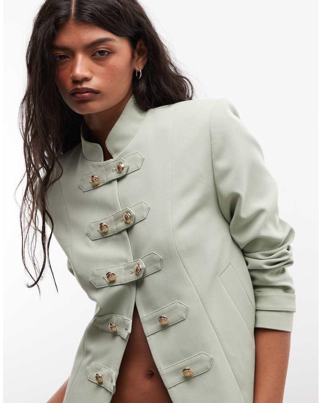 ASOS Blue Tailored High Neck Jacket With Drummer Boy Buttons
