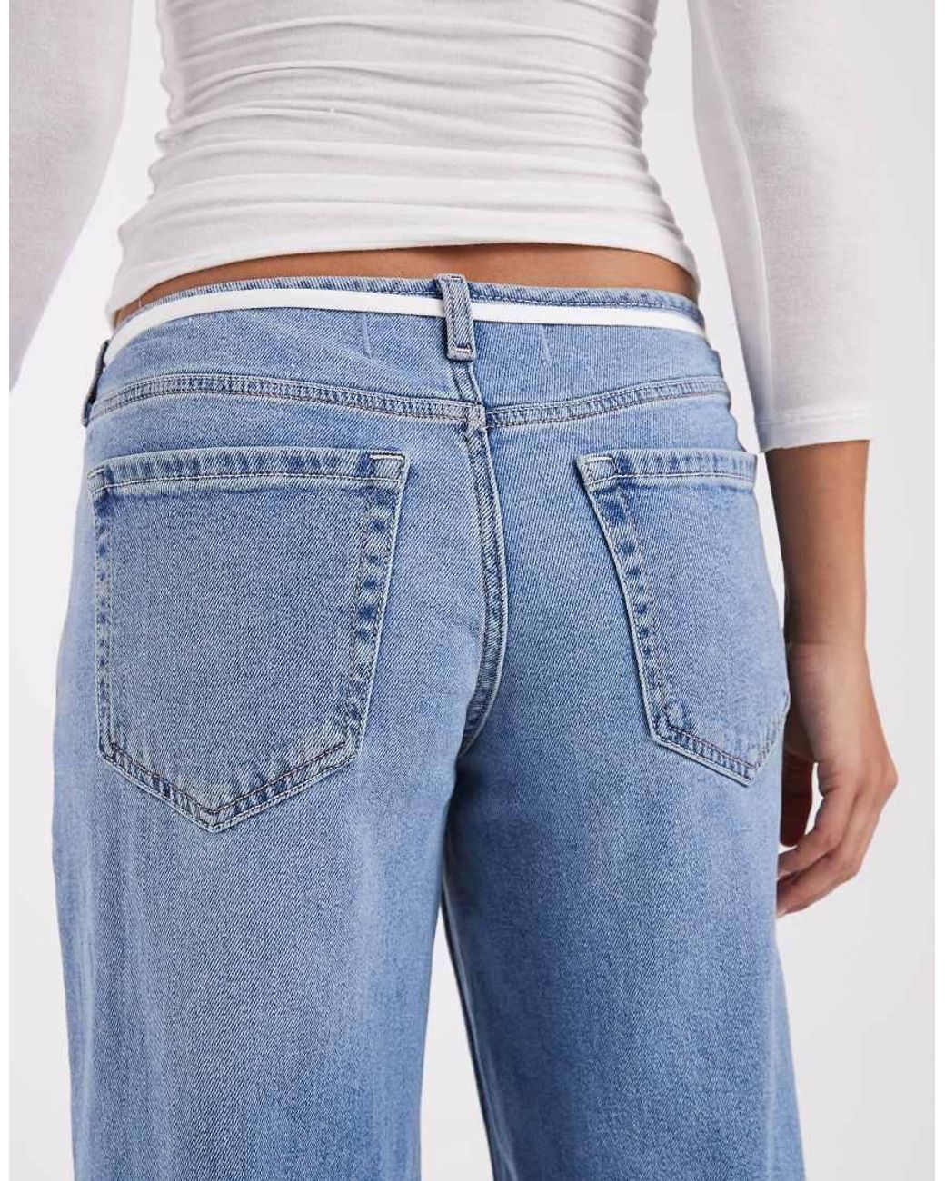 Hollister Blue Low Rise baggy Jeans With Tie Up Waist Detail