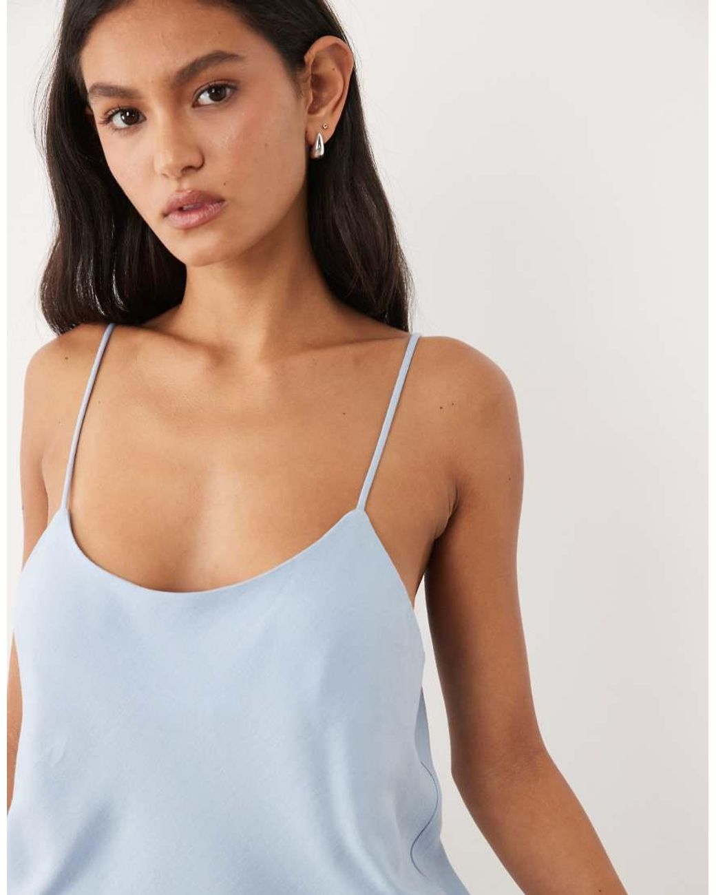 ASOS Blue Linen Blend 90S Scoop Neck Cami Top