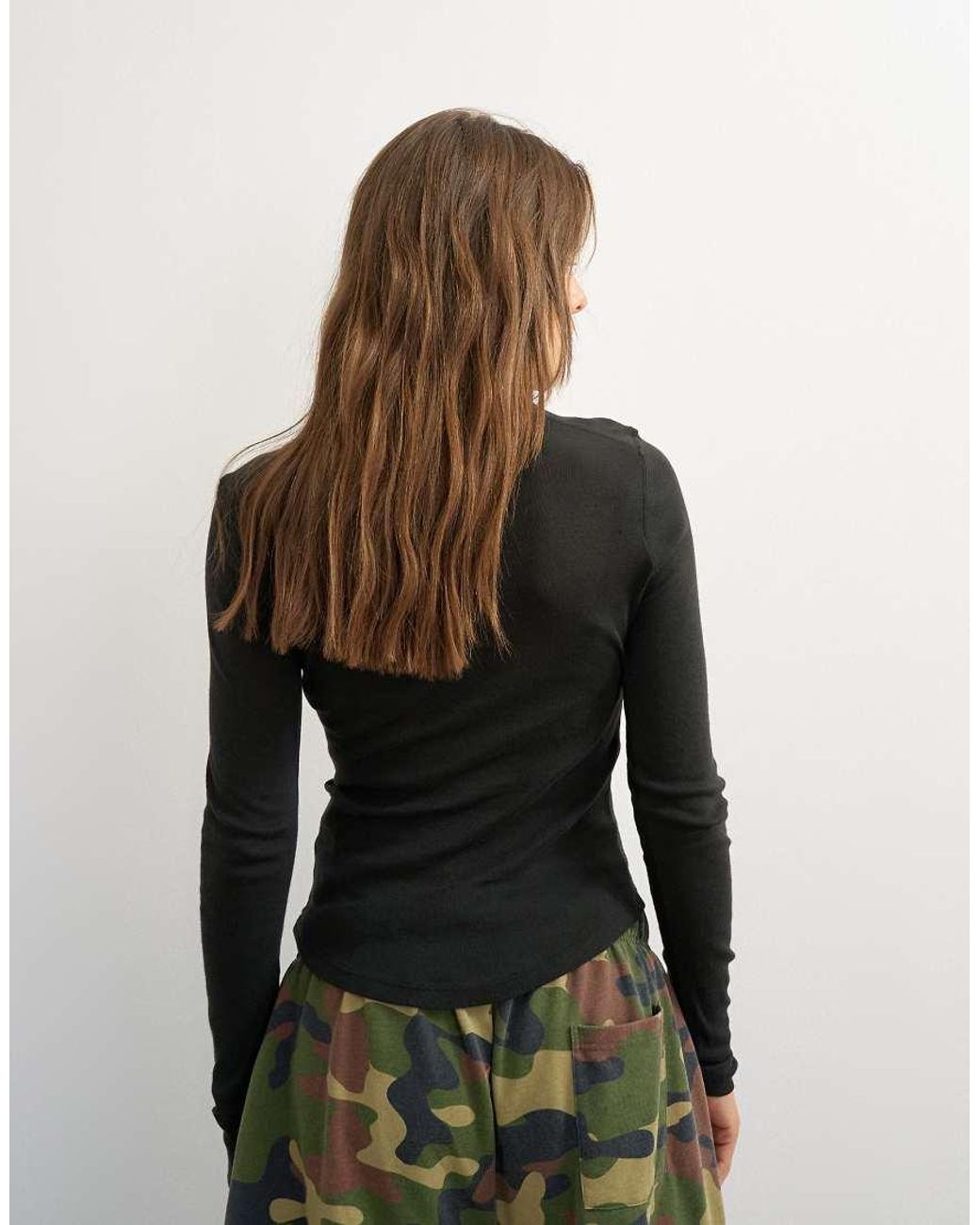TOPSHOP Green Sheer Long Sleeve Henley