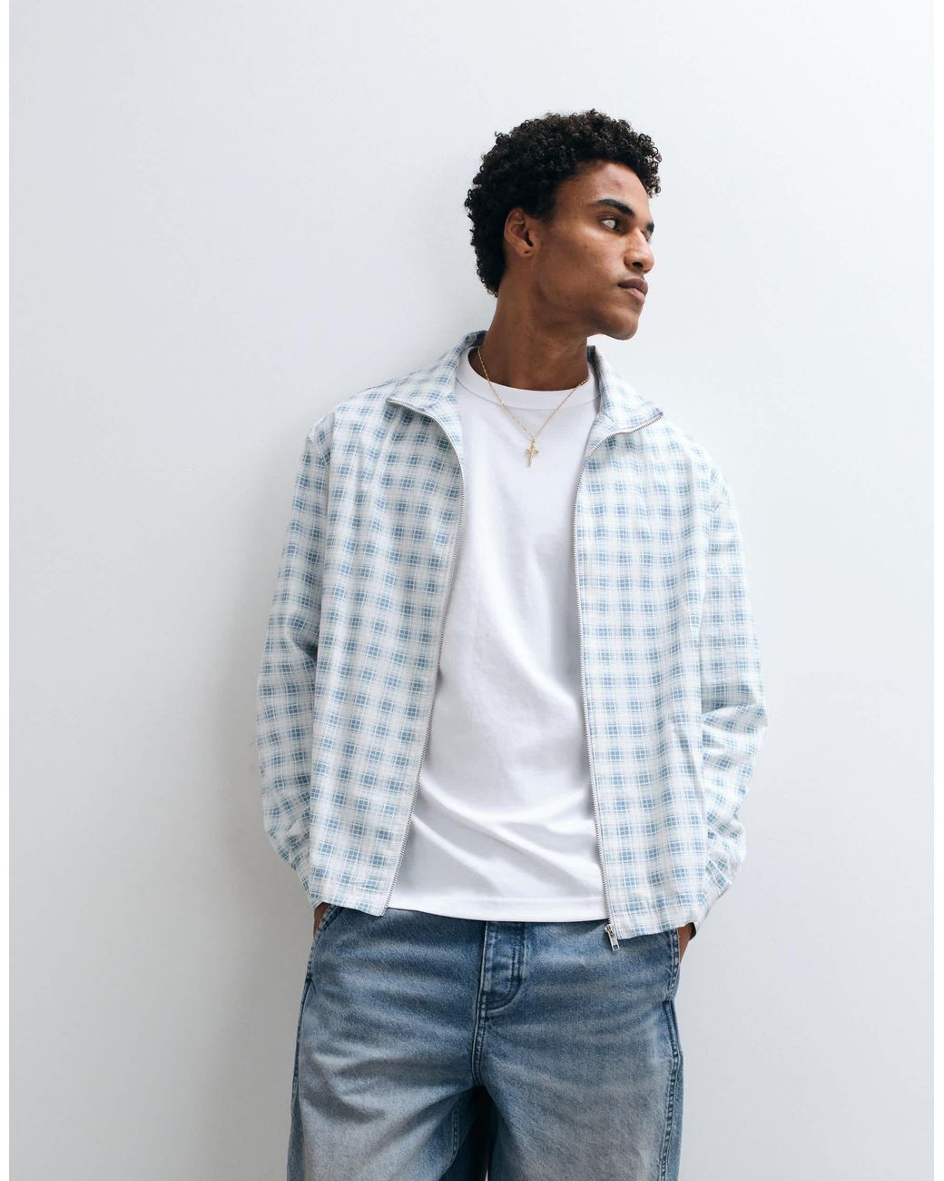 ASOS Blue Boxy Oversized Zip Through Funnel Neck Jacket for men