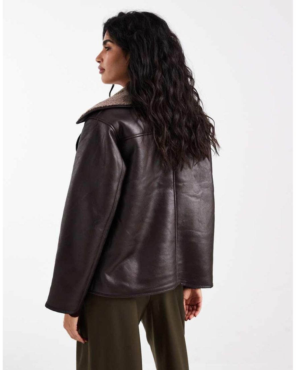 Vero Moda Black Borg Collar Faux Leather Coat