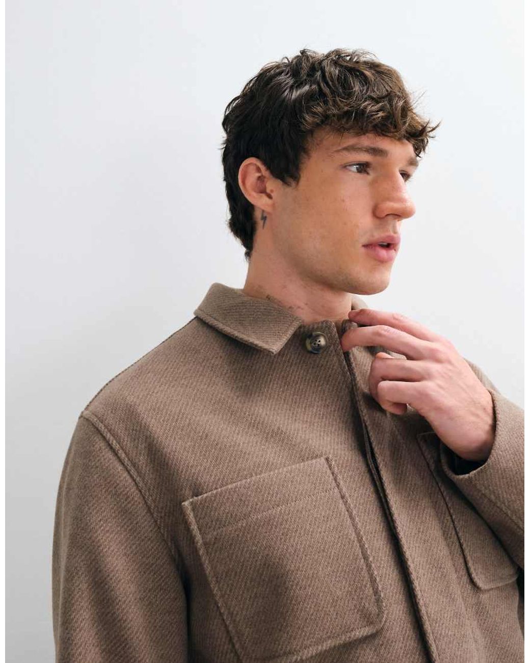 ASOS Brown Wool Look Double Pocket Shacket for men