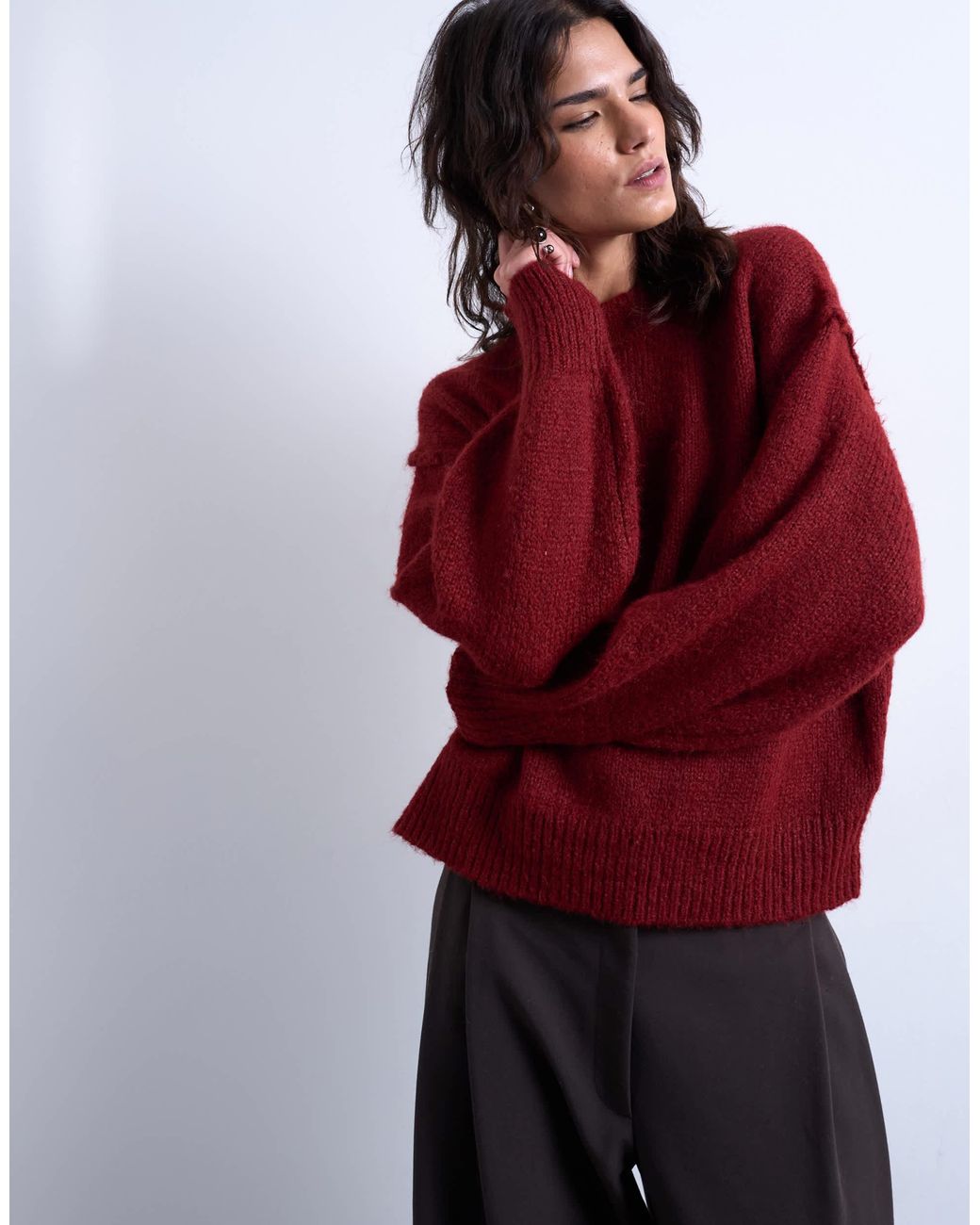 TOPSHOP Red – flauschiger strickpullover aus wollmix
