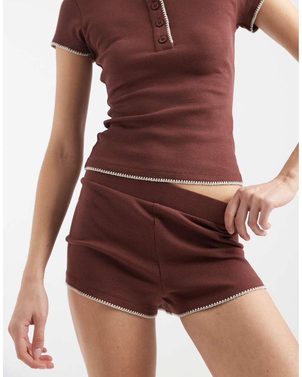 ASOS Red Micro Short With Blanket Stitch Detail