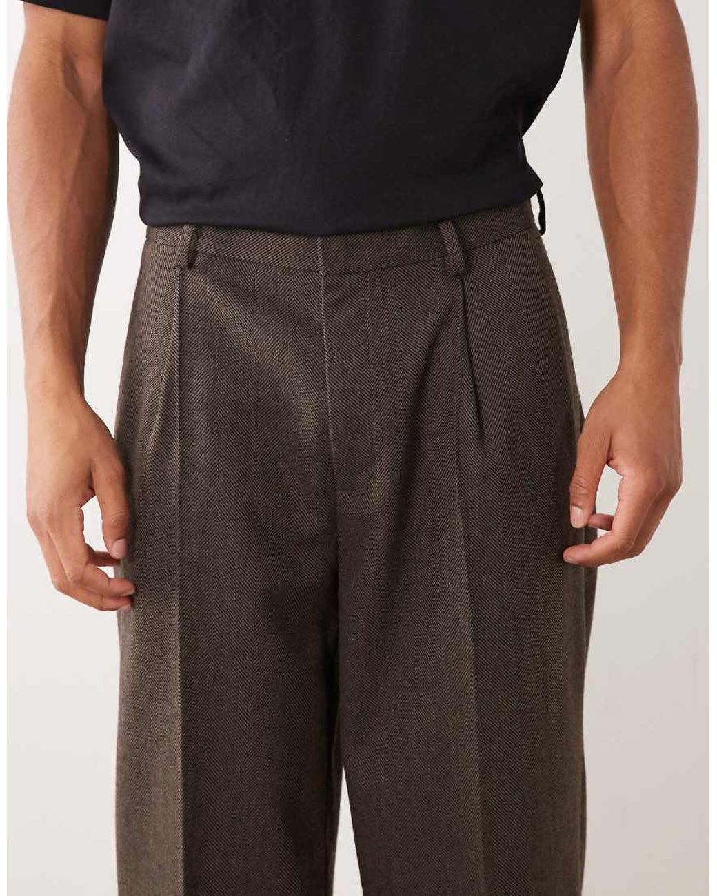 ASOS Black Tailored Oversized Tapered Trousers With Wool for men