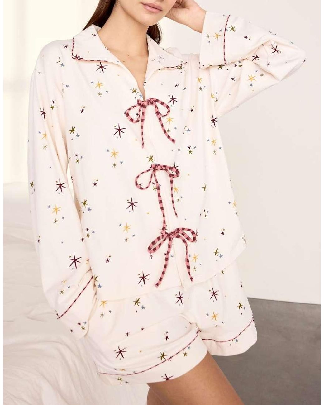 Chelsea Peers Natural Cotton Starlight Print Short Pyjama Set