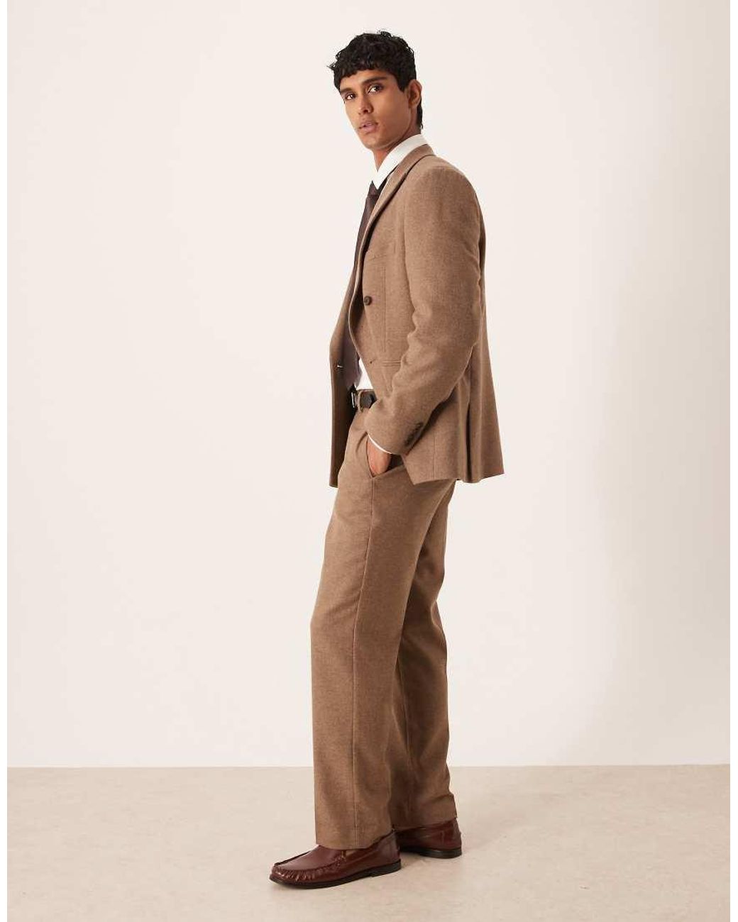 ASOS Natural Straight Suit Trouser With Wool for men