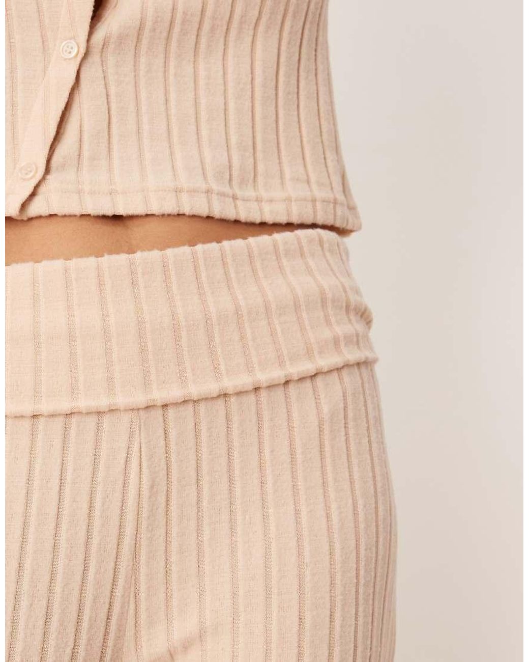 ASOS Natural Lounge Wide Rib Knit Fold Over Wide Leg Pants