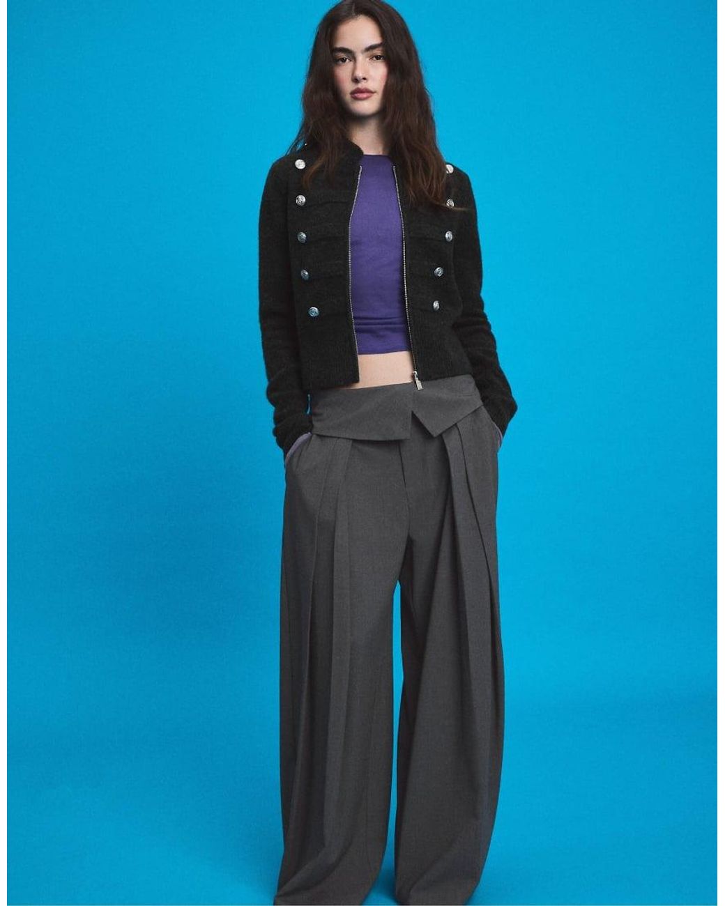 Stradivarius Blue Soft Touch Button Knit Cardigan
