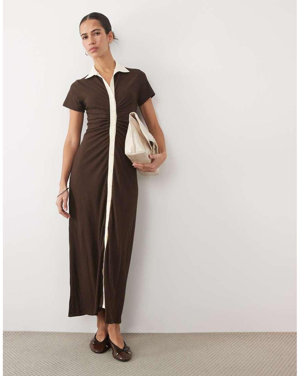 ASOS Black Button Down Cap Sleeve Midi Dress