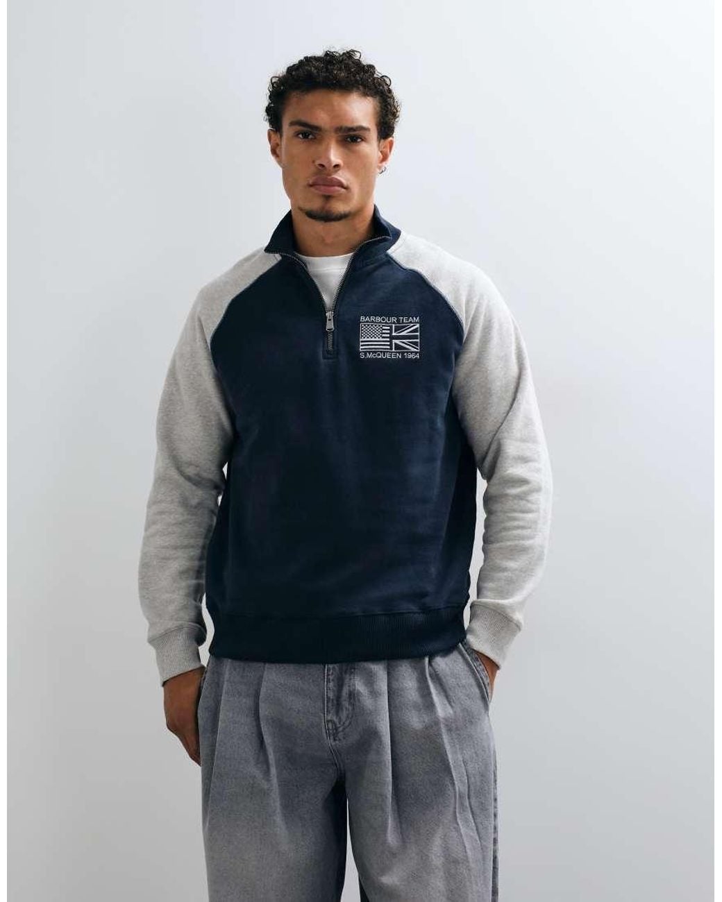 Barbour Blue X Steve Mcqueen Kenny Half Zip Ragland Sweatshirt for men