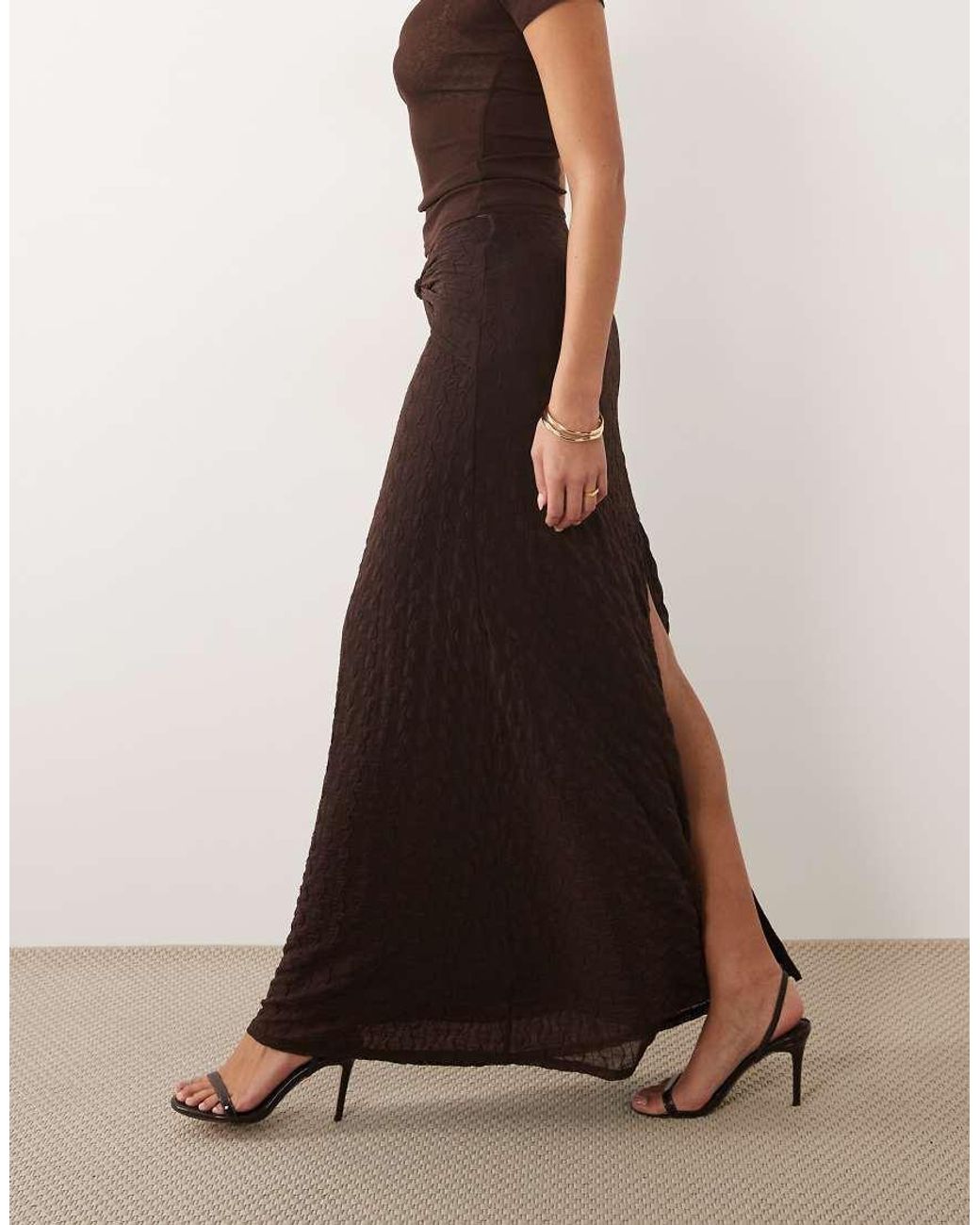ASOS Brown Co-ord Textured Ruffle Maxi Skirt With Split