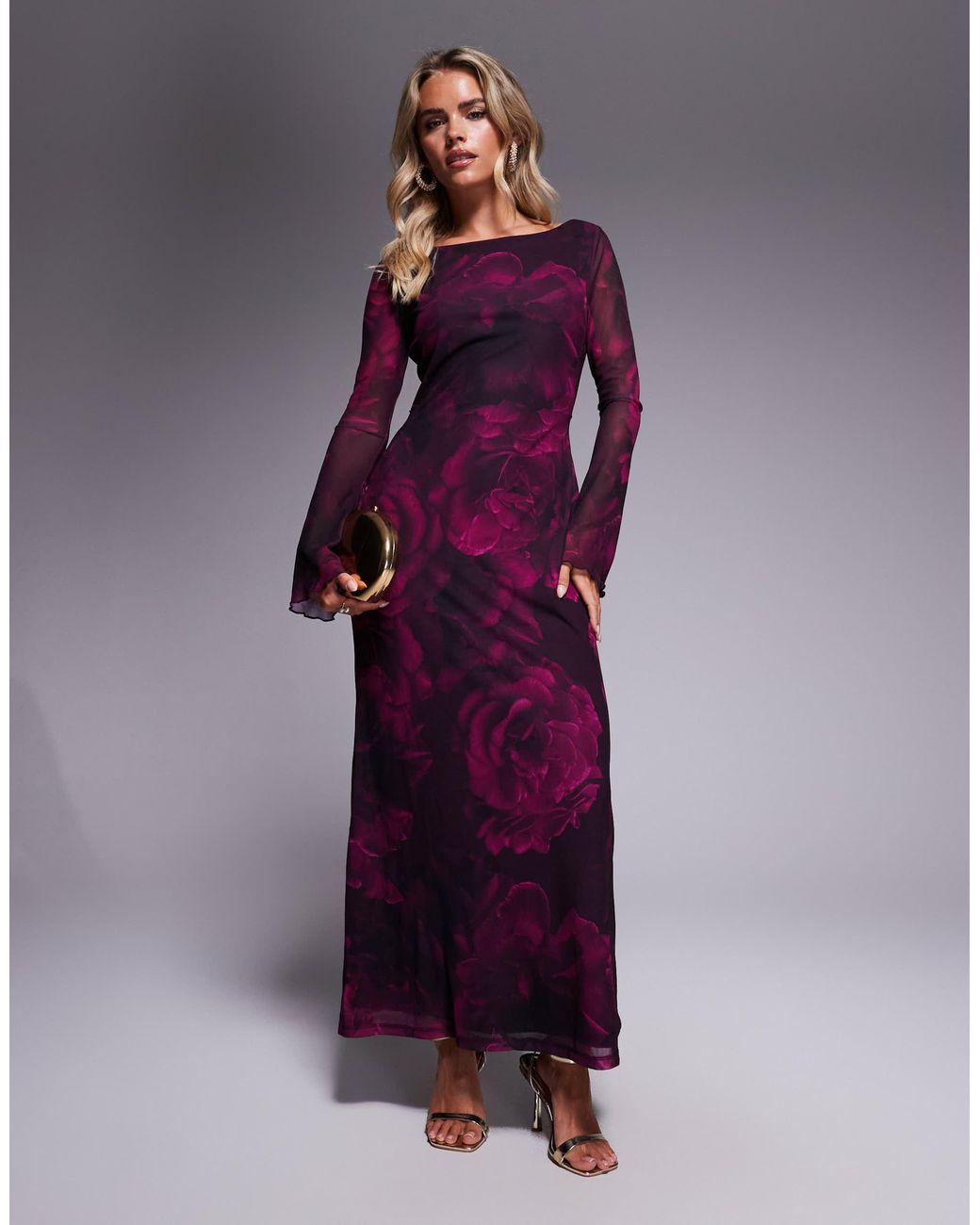 fitted lace wedding dress Presley Diamante Strap Satin Maxi Dress Purple main image 0