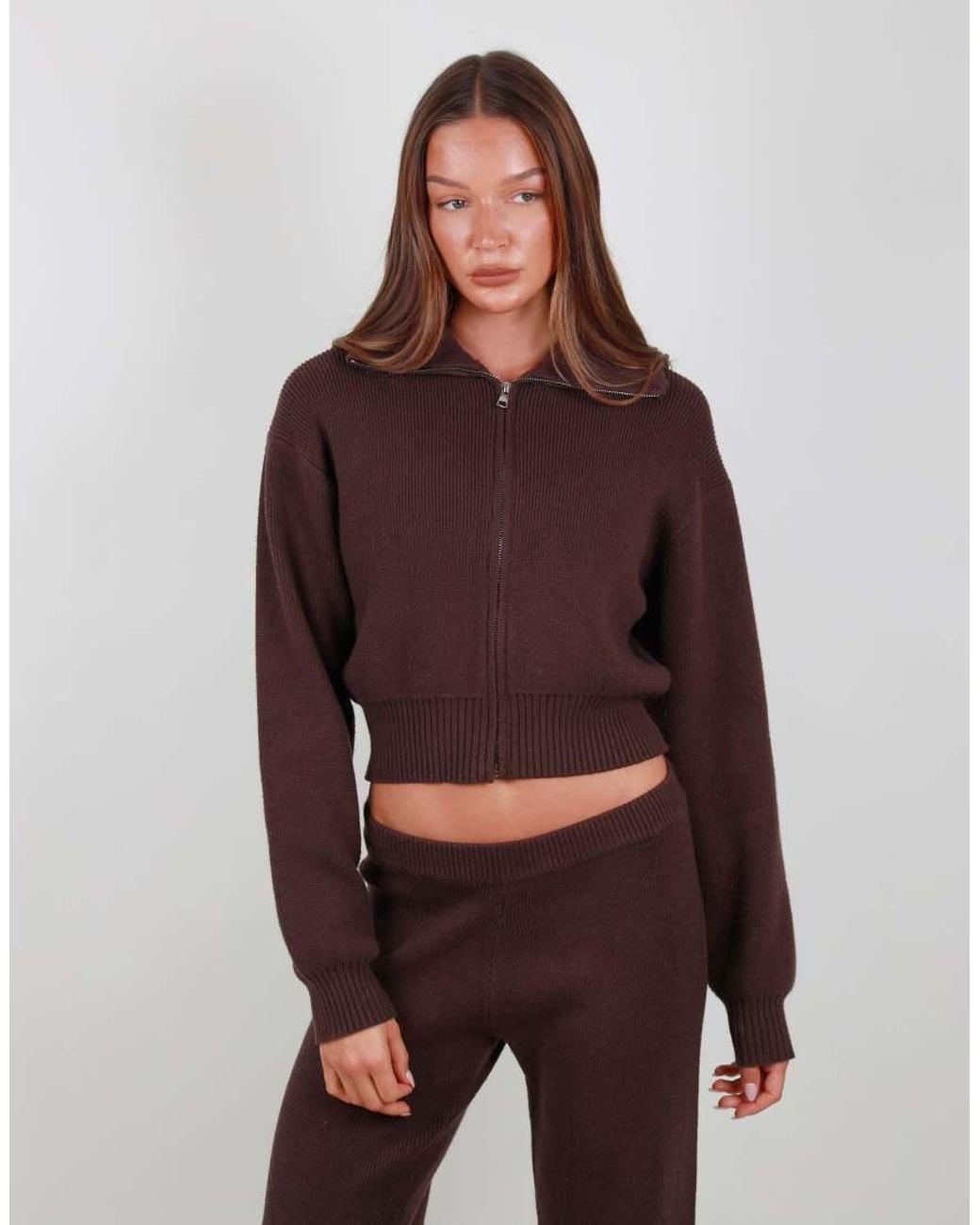 SIMMI Collared Knit Zip Up Sweater