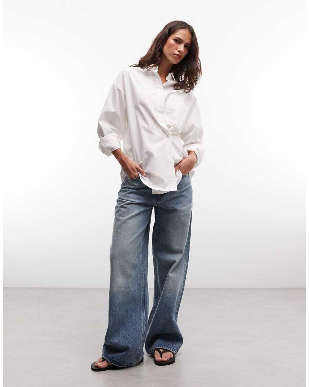 Collusion White Asymmetric Oversized Shirt With Placement Button