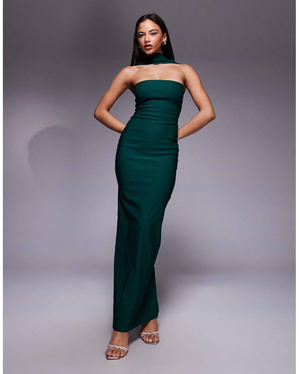 green emerald velvet dress Fleur | Dark Green Satin Bandeau Mini Dress main image 0
