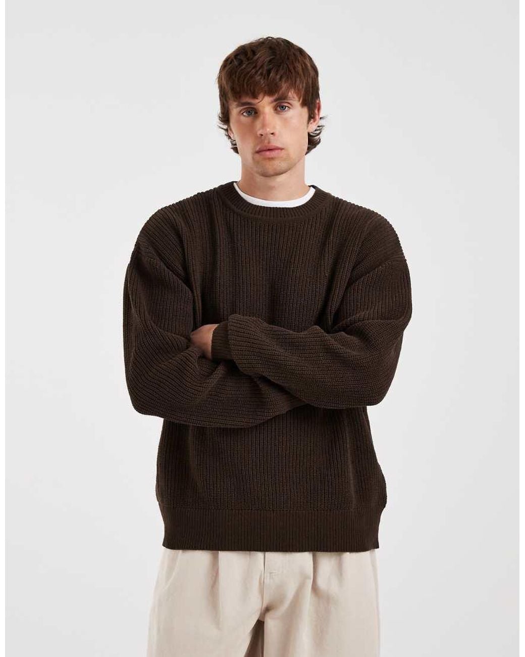 Redefined Rebel Black Refined Rebel Boxy Oversized Ribbed Crew Neck Jumper for men