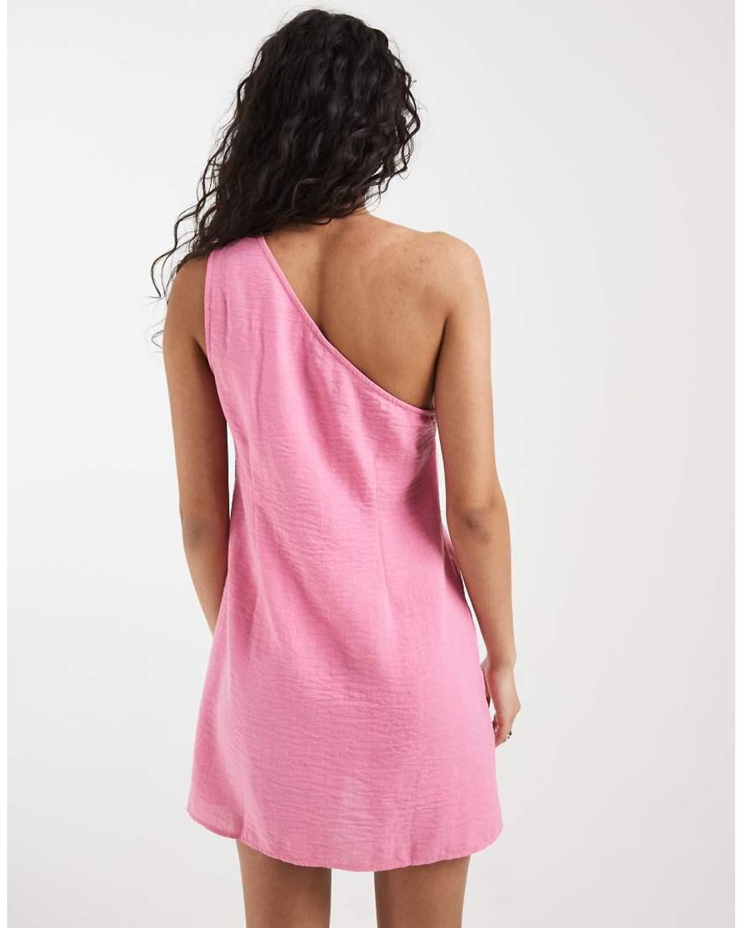 Vero Moda Pink Linen-look One-shoulder Mini Dress