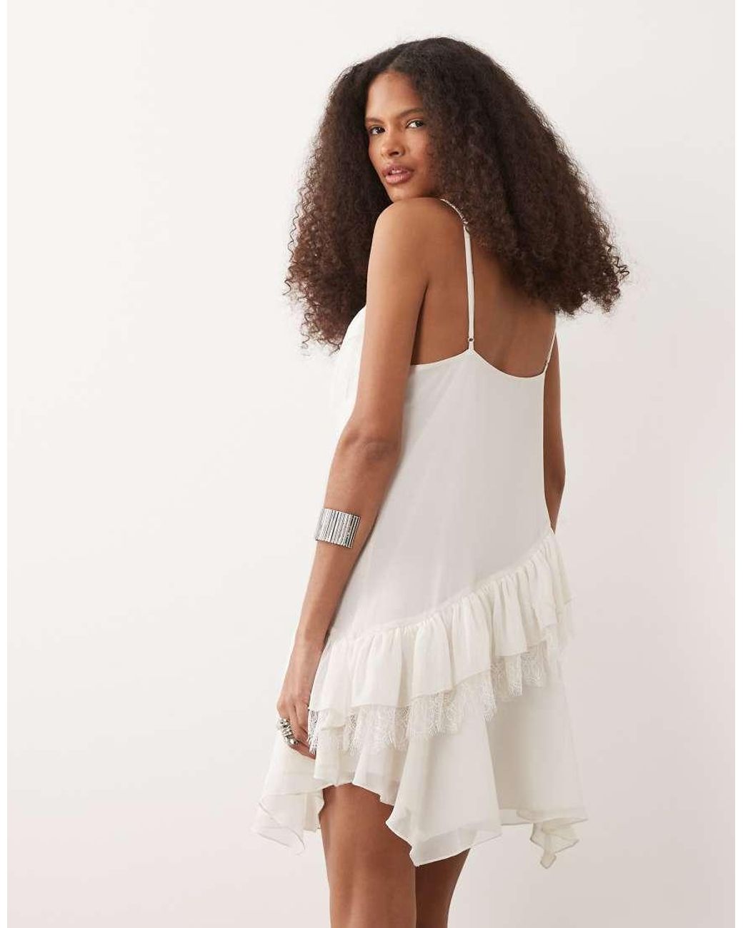 Mango White Ruffle Detail Mini Dress