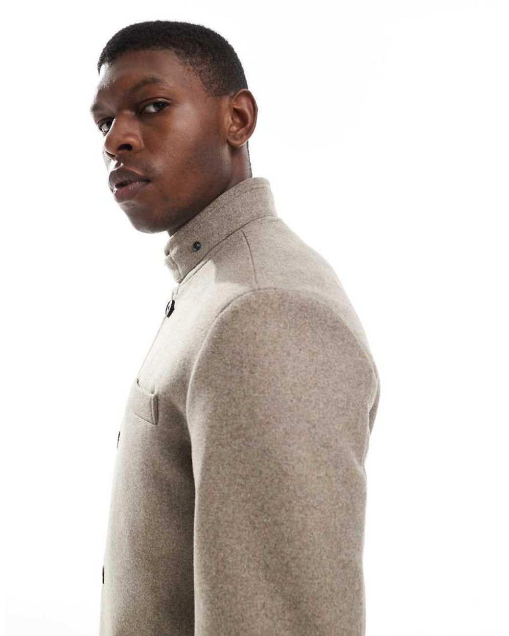 Jack & Jones Natural Wool Blend Funnel Neck Coat for men