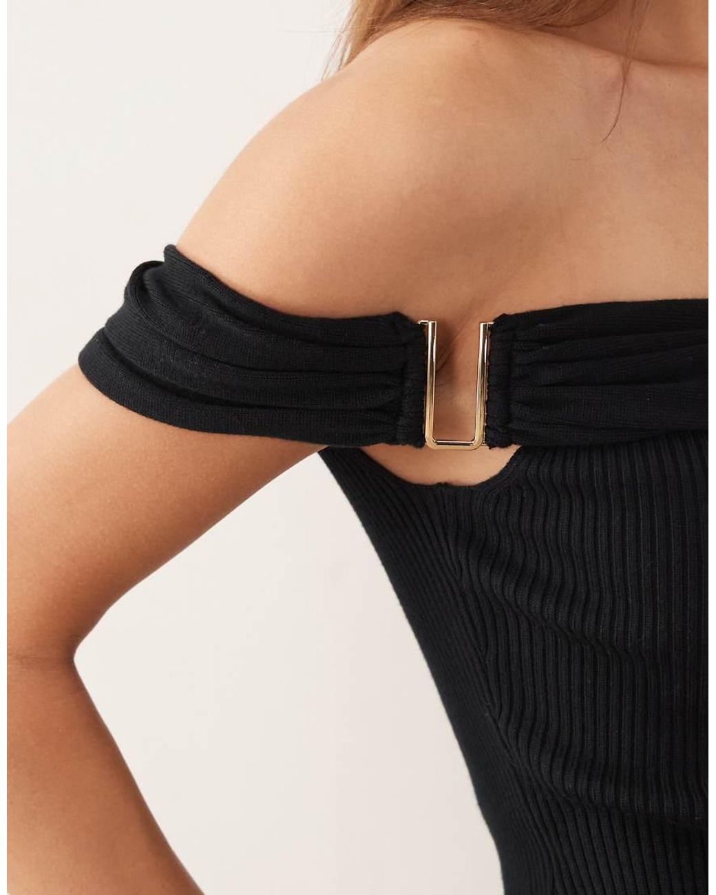 Abercrombie & Fitch Black Off Shoulder Top With Hardware Detail