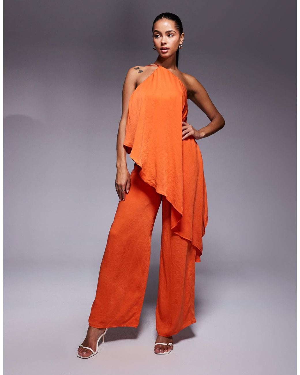 ASOS Orange Halter Double Layer Jumpsuit